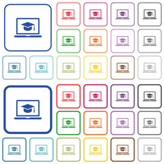 Fototapeta premium Webinar on laptop outlined flat color icons