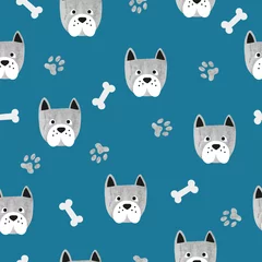No drill light filtering roller blinds Dogs Seamless cute dog pattern. Vector background with watercolor bulldogs and bones.