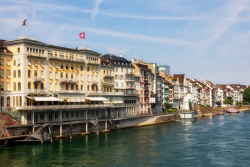 Fototapeta na wymiar The river Rhine and the historic center of Basel