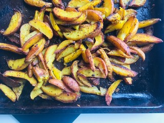 Potatoes fries in butter and spice rurally food vegetables