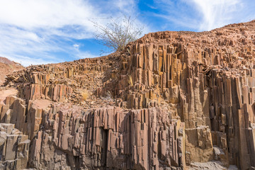 Basalt, volcanic rocks known as the Organ Pipes, Twyfelfontein in Damaraland, Namibia.