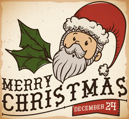 Cute Retro Poster with Santa Claus for Christmas Celebration, Vector Illustration