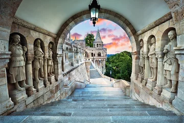 Deurstickers Fisherman's Bastion, popular tourist attraction in Budapest, Hungary © e_polischuk