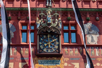 The beautiful decorated old City Hall of Basel in Swiss