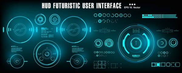 Sci-fi futuristic blue hud dashboard display virtual reality technology screen