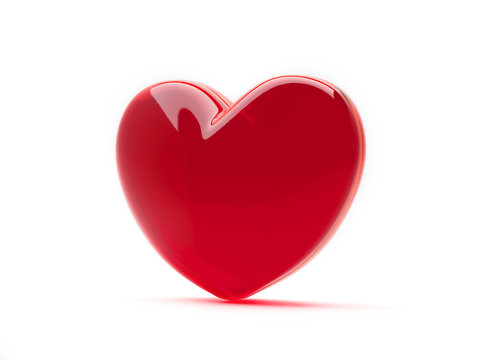 Red heart isolated on white background. St valentine's symbol. 3d rendering.