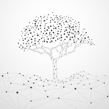 wireframe tree with technology concept