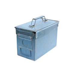 military green metal bullet box isolated on white background