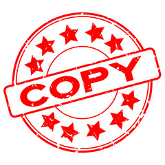 Grunge red copy word with star icon round rubber seal stamp on white background