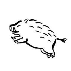 年賀状素材　亥年　走る猪　筆　手描き　白黒