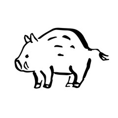 Obraz premium 年賀状素材 亥年 立ち姿猪 筆 手描き
