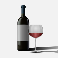Wine with a glass 3d. Vector illustration.