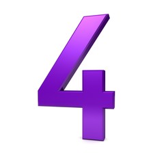 number 4 four purple 3d render graphic numeral isolated digit on white background