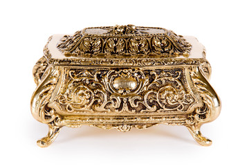 Vintage gold box on white background