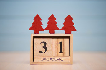 December 31. Day 31 of december month, calendar on blue background. Winter time