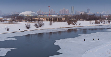 Winter fishing on the Moscow River