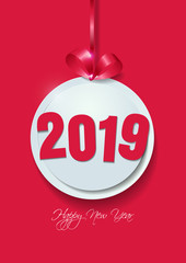 Happy New Year 2019 Cut Paper on Pink Background
