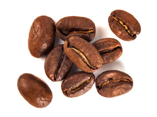 roasted coffee beans isolated on white background