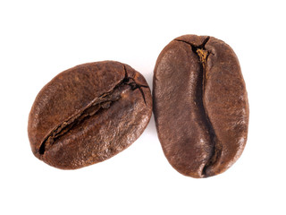 roasted coffee beans isolated on white background
