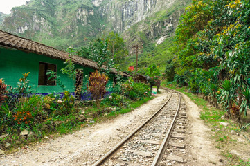 The railroad track crossing jungle and connecting Machu Picchu village to hydroelectric station, mostly used for tourism and car.