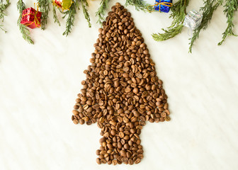 Arrow from coffee on white background. Abstraction christmas tree