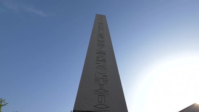 Egyptian obelisk in Istanbul with the image of hieroglyphs.