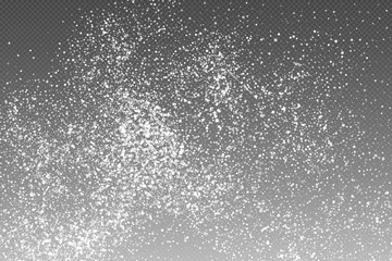 White  Abstract Particles On Transparent Background. Falling Snowflakes Imitation. Bright Bokeh Texture. Digitally Generated Image. Vector Illustration, Eps 10.