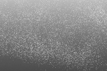 White  Abstract Particles On Transparent Background. Falling Snowflakes Imitation. Bright Bokeh Texture. Digitally Generated Image. Vector Illustration, Eps 10.