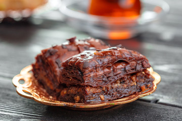 Traditional Baklava on Wooden Table
