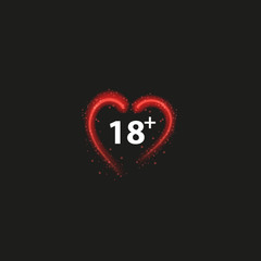 Eighteen plus neon sign on black background