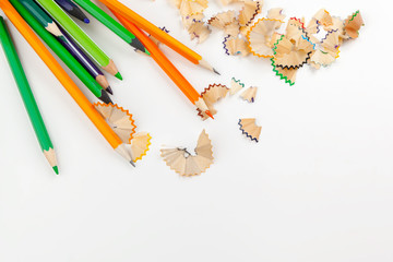 sharped pencils with Pencil Shaving isolated on white