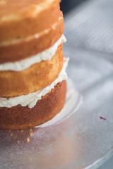 A beautiful organic delicious orange warm baked sponge cake, with fresh cream inside.