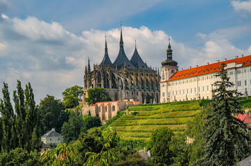 Fototapeta na wymiar Scenic view of Cathedral of St Barbara and Jesuit College in Kutna Hora, Czech Republic