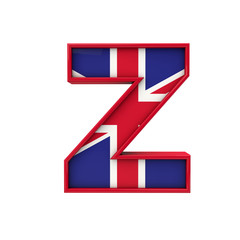 Letter Z Union Jack font, Great Britain flag lettering. 3D Rendering