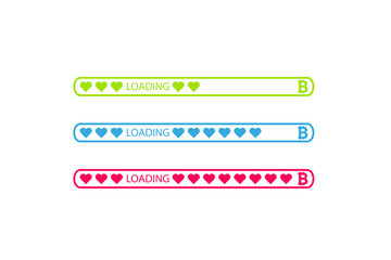 Obraz premium Bitcoin sign icons in rounded color menu buttons and loading bar with hearts