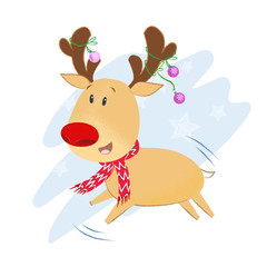 Cheerful cute reindeer. Christmas design element. For greeting cards, leaflets, brochures, invitations, posters or banners.