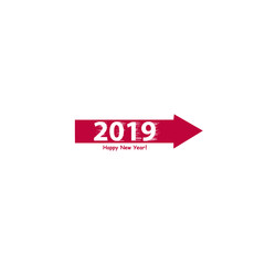 Creative happy new year 2019 design. Flat design with shadow. Outline.