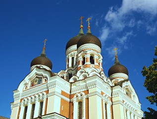 Towers and domes of Alexander Nevsky Cathedral, Tallinn, Estonia