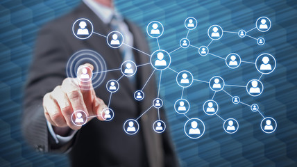 Man touching a social media network