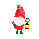 Cute bearded dwarf holding lantern. Character, illumination, light. Can be used for topics like night, exploration, fairy tale