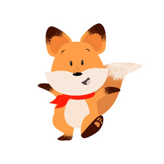 Fototapeta premium Happy fox outstretching hands while walking. Excitement, leisure, happiness. Can be used for topics like animal, stroll, cartoon 