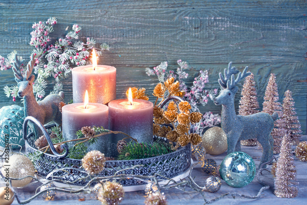 Wall mural candles and christmas decoration