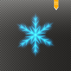 Obraz premium Shine blue snowflake with glitter isolated on transparent background. Christmas decoration with shining sparkling light effect. Vector