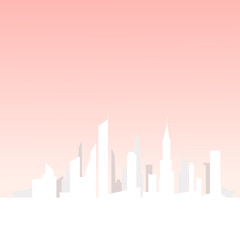 Minimalistic skyline of a modern city with skyscrapers on  pink background.