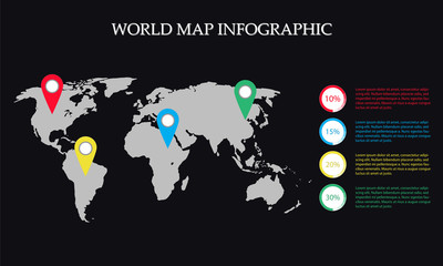 World Map Vector, InfoGraphic Concept, Flat Earth Map For Website, Annual Report, World Map Illustration, Vector Illustration