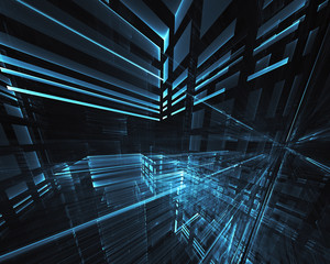 Abstract 3D fractal background, texture. Virtual Neon City