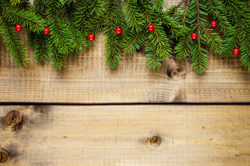 Christmas decoration on wood background.