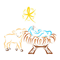 Sleeping little Jesus and the lamb, under the shining star