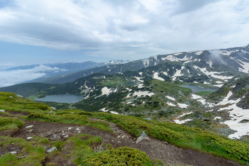 Fototapeta na wymiar View of two of the Seven Rila Lakes in Bulgaria
