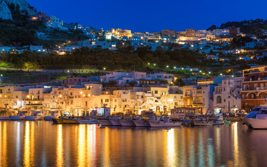 Beautiful night view of Marina Grande, Capri island, Italy